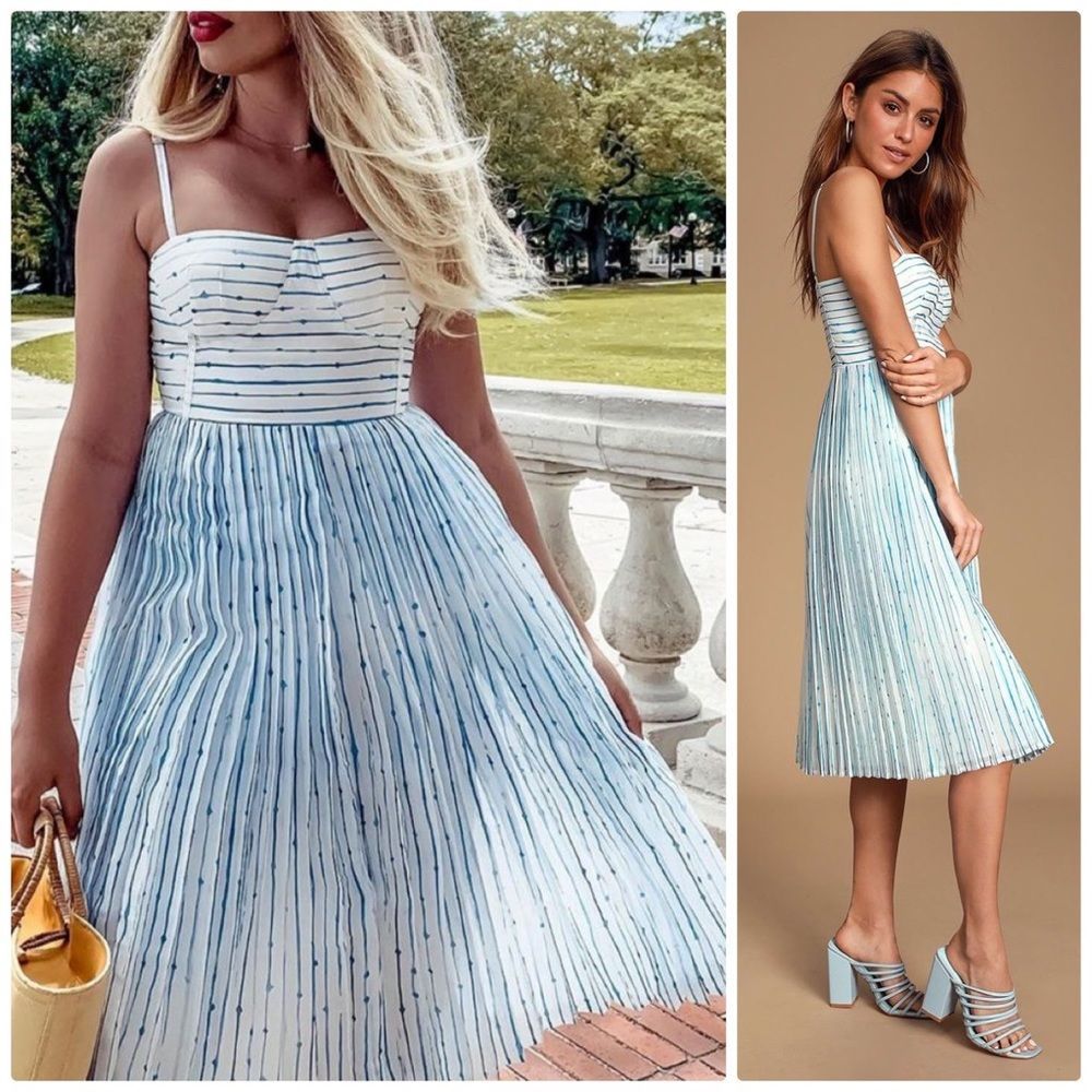 NWT LULUS SUMMER IN SANTORINI STRIPE MIDI